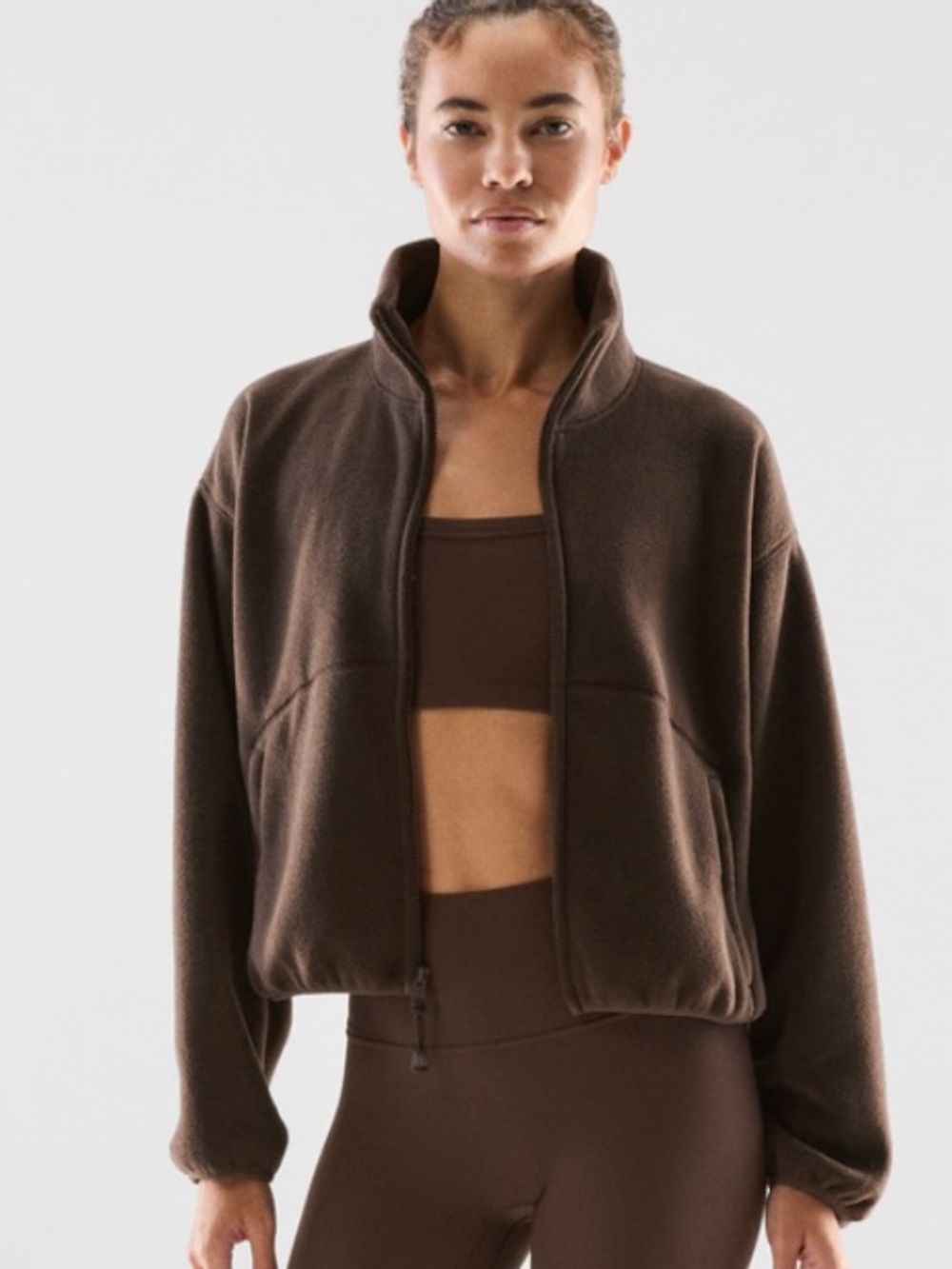 Aritzia TNAction Chocolate Brown Full Zio Fleece Jacket